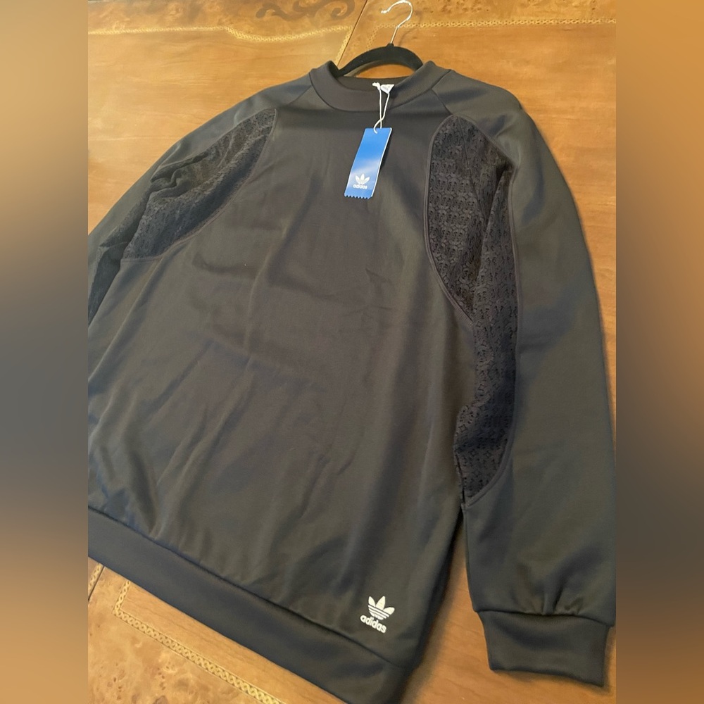 adidas Black Crewneck Sweatshirt with Lace Sleeve Panels